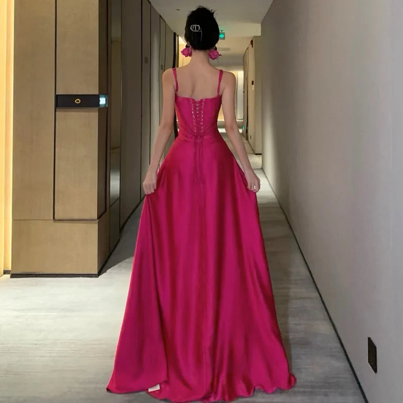 Robes de soirée Weitese pour femmes, coupe trapèze, en satin rose rouge, longue robe de bal, robes de soirée formelles, magasins de robes de bal